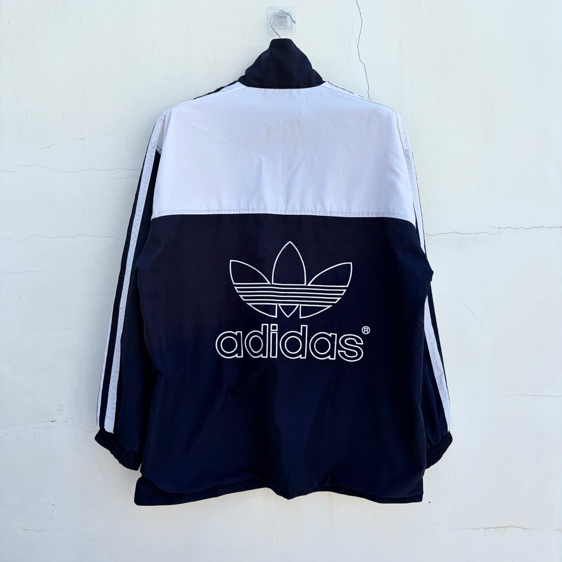 2XL) 스페인아디다스 올드스쿨 백 빅트레포일 네이비 화이트 삼선 오버핏 상품이미지1