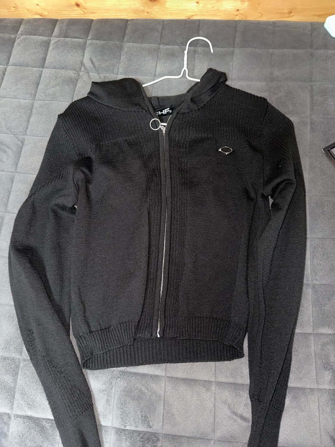 미스치프 롬버스 니트 후드 블랙 상품이미지1