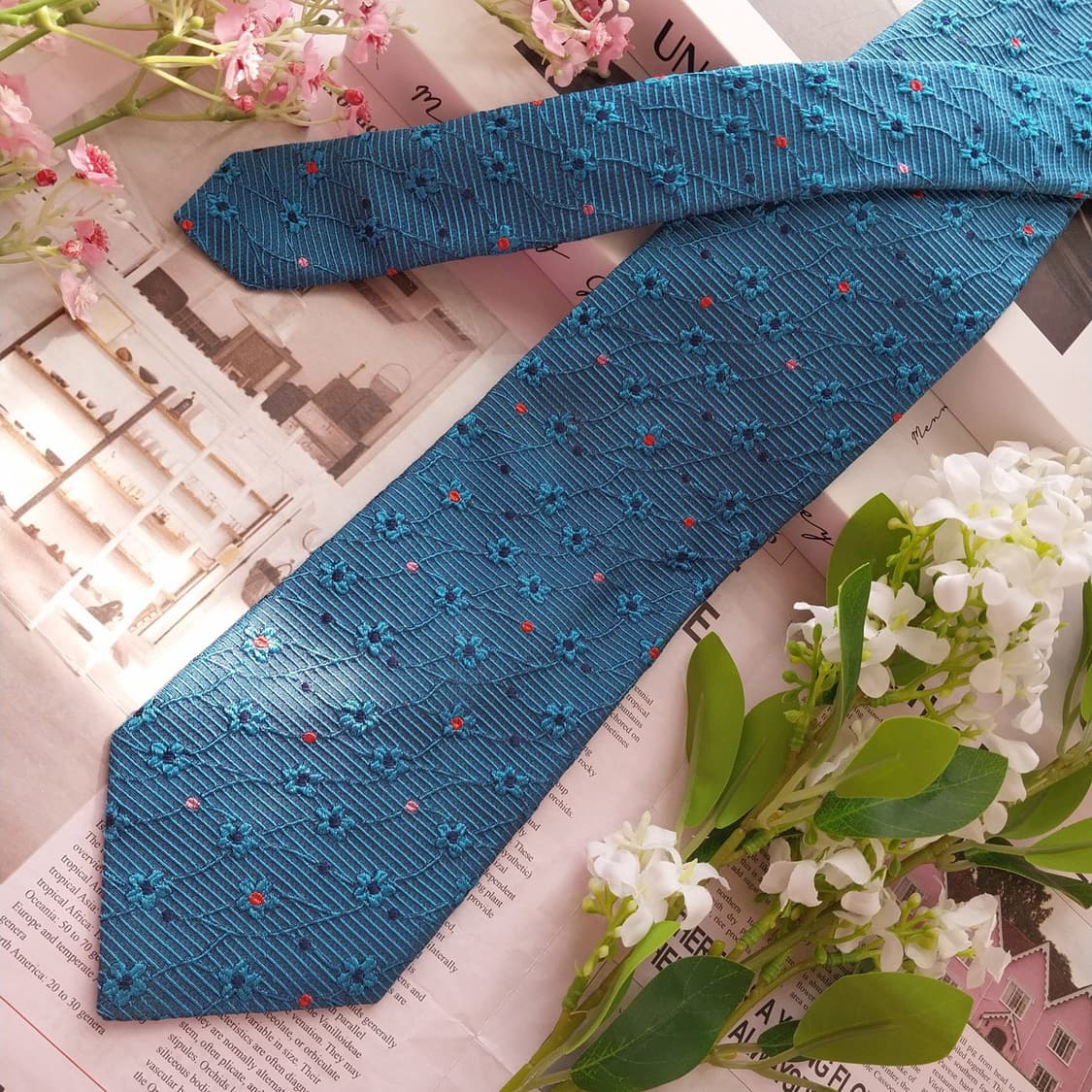 겐조 실크 플라워 자카드 넥타이 9.3cm A+등급 K2270 상품이미지4