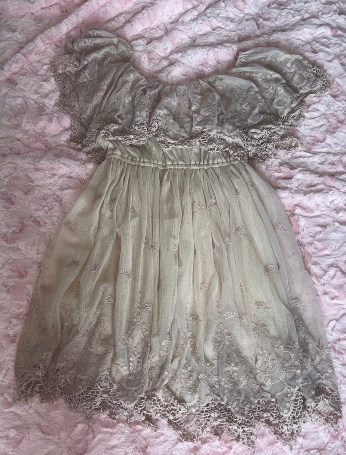 빈티지 핑크 오프숄더 원피스 상품이미지2