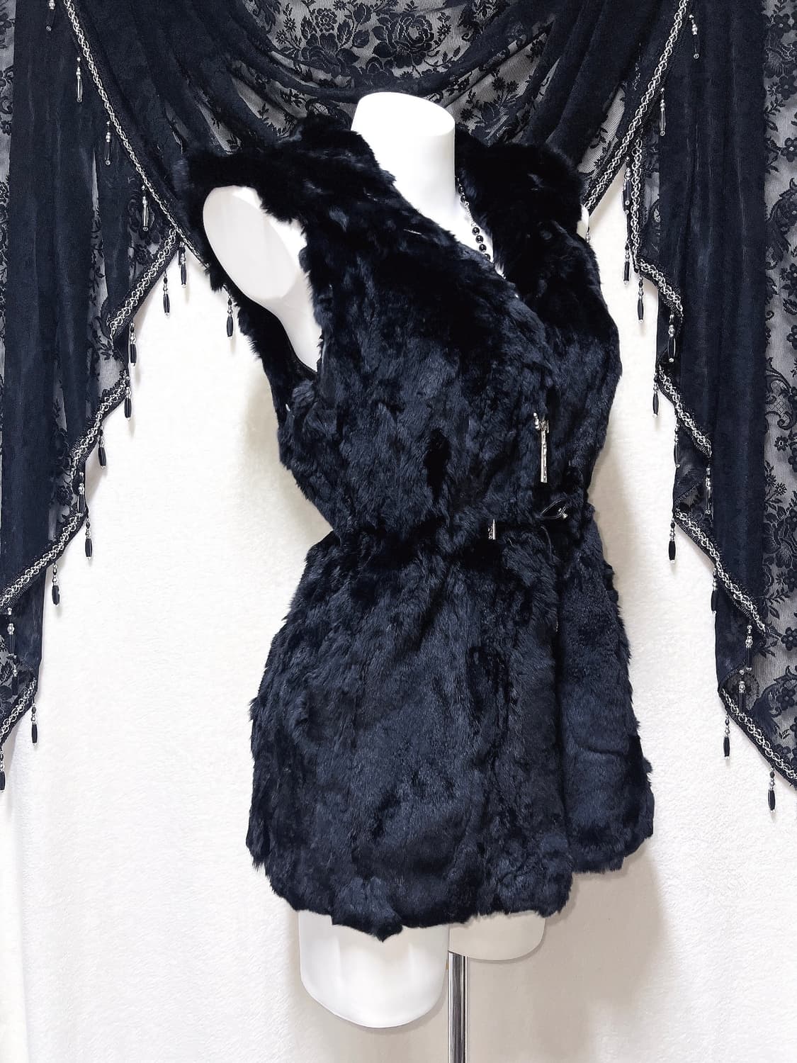 로맨틱고딕 고스펑크 오네갸루 핀터 모피 리얼퍼조끼 털코트 자켓 나나페어리 상품이미지7