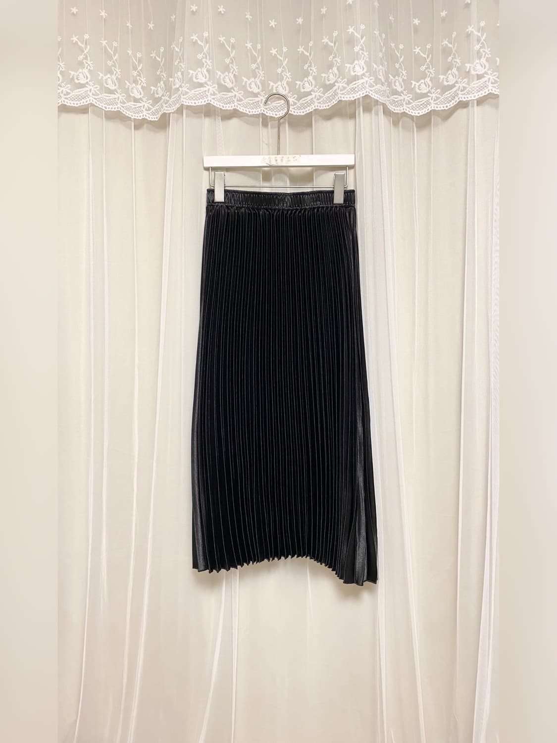 르샵 블랙 검정 아코디언 플리츠 주름 밴딩 롱 치마 스커트 상품이미지1