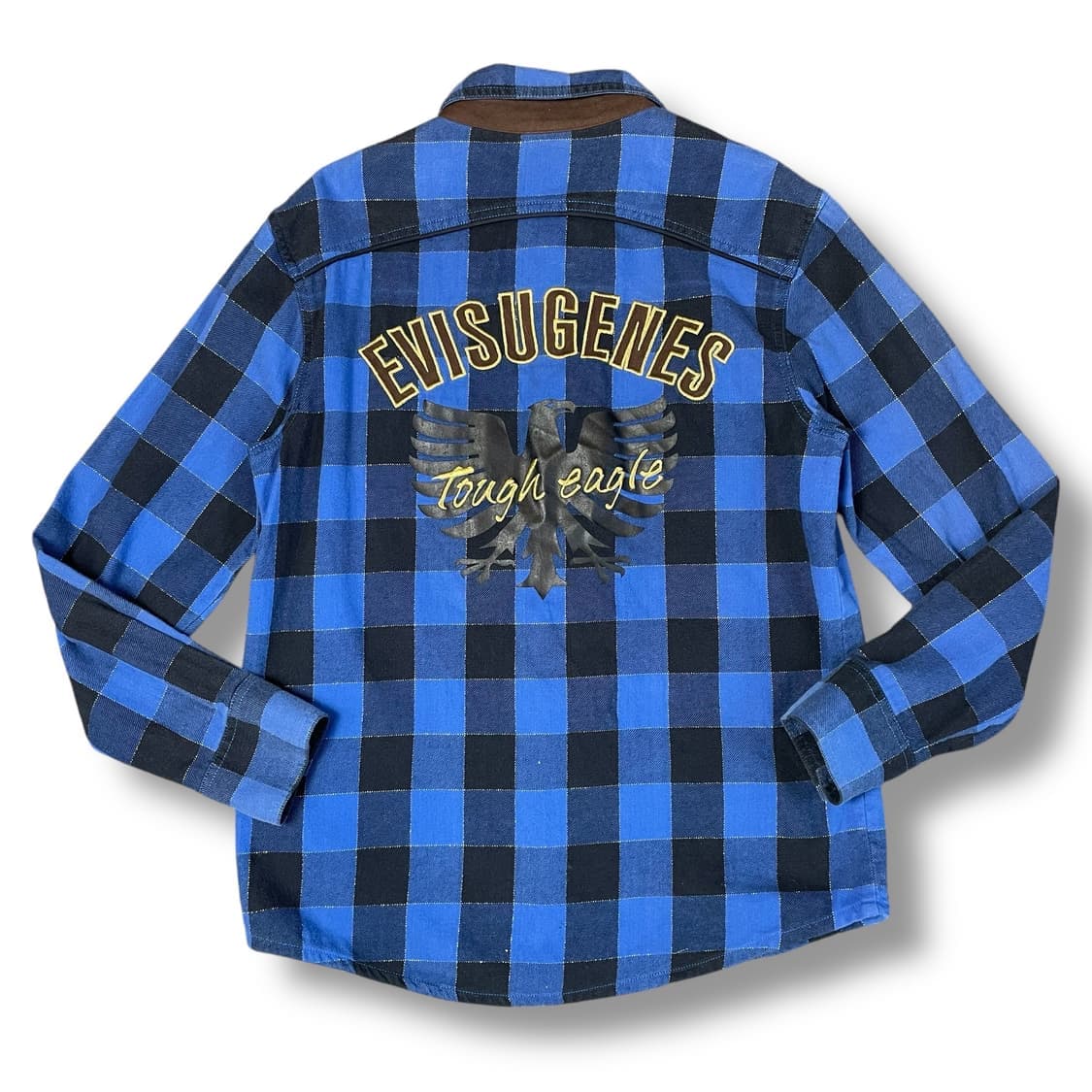 에비수 블루블랙 글리터 체크 투포켓 자수 긴팔 셔츠 M 상품이미지2