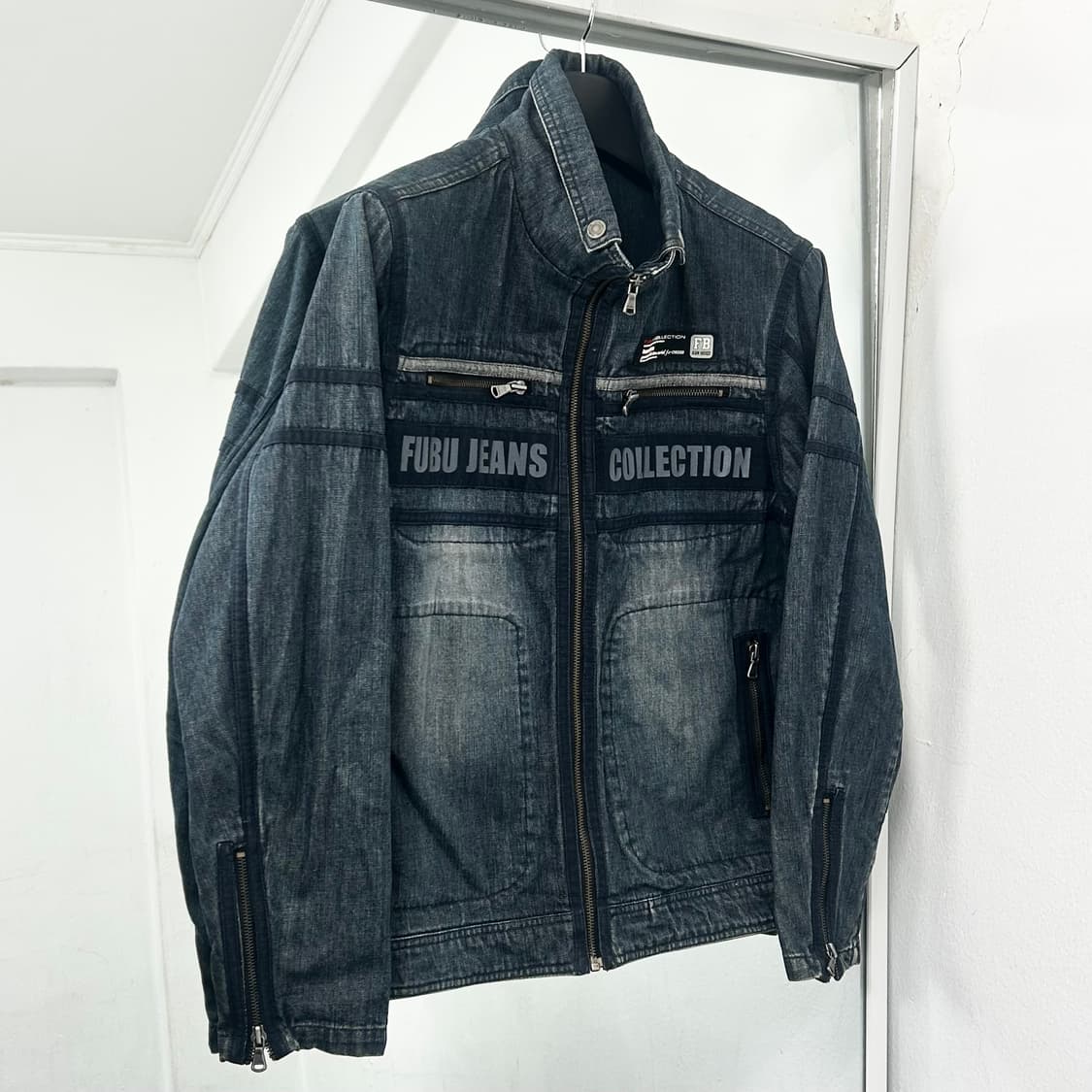 후부 레이싱 데님 바이커 자켓 상품이미지1