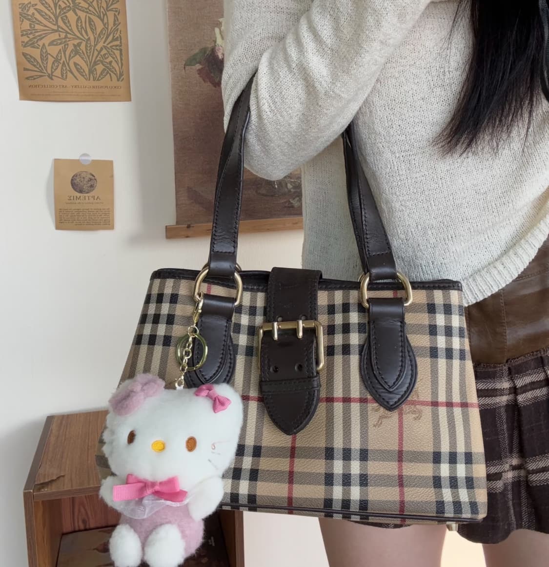 2000s Burberry 버버리 프로섬 클래식 체크 레더 트리밍 토트백 상품이미지1