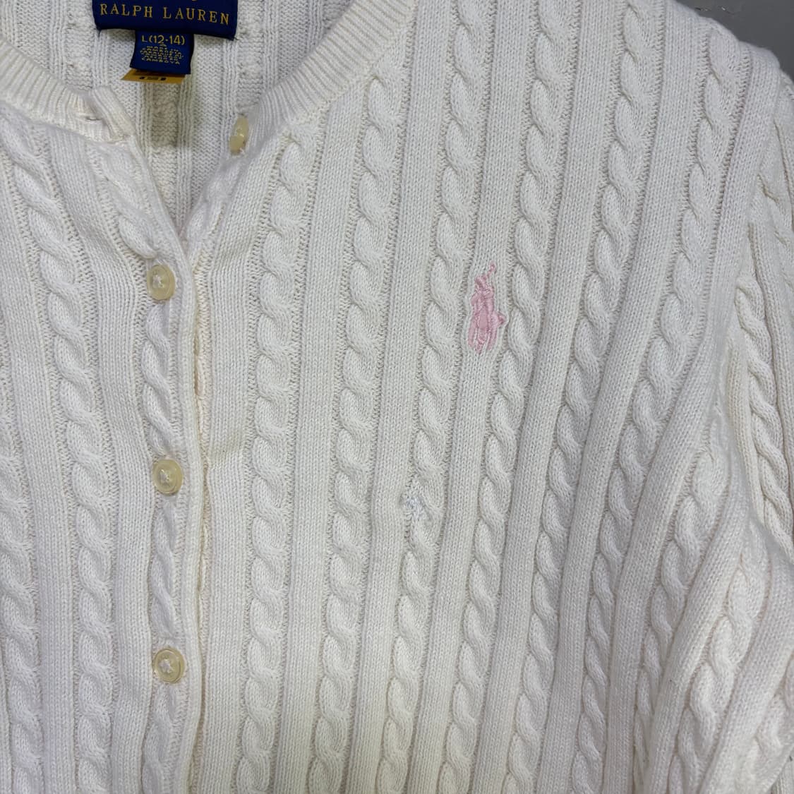 폴로 랄프로렌 꽈배기 니트 가디건 화이트 핑크 상품이미지5