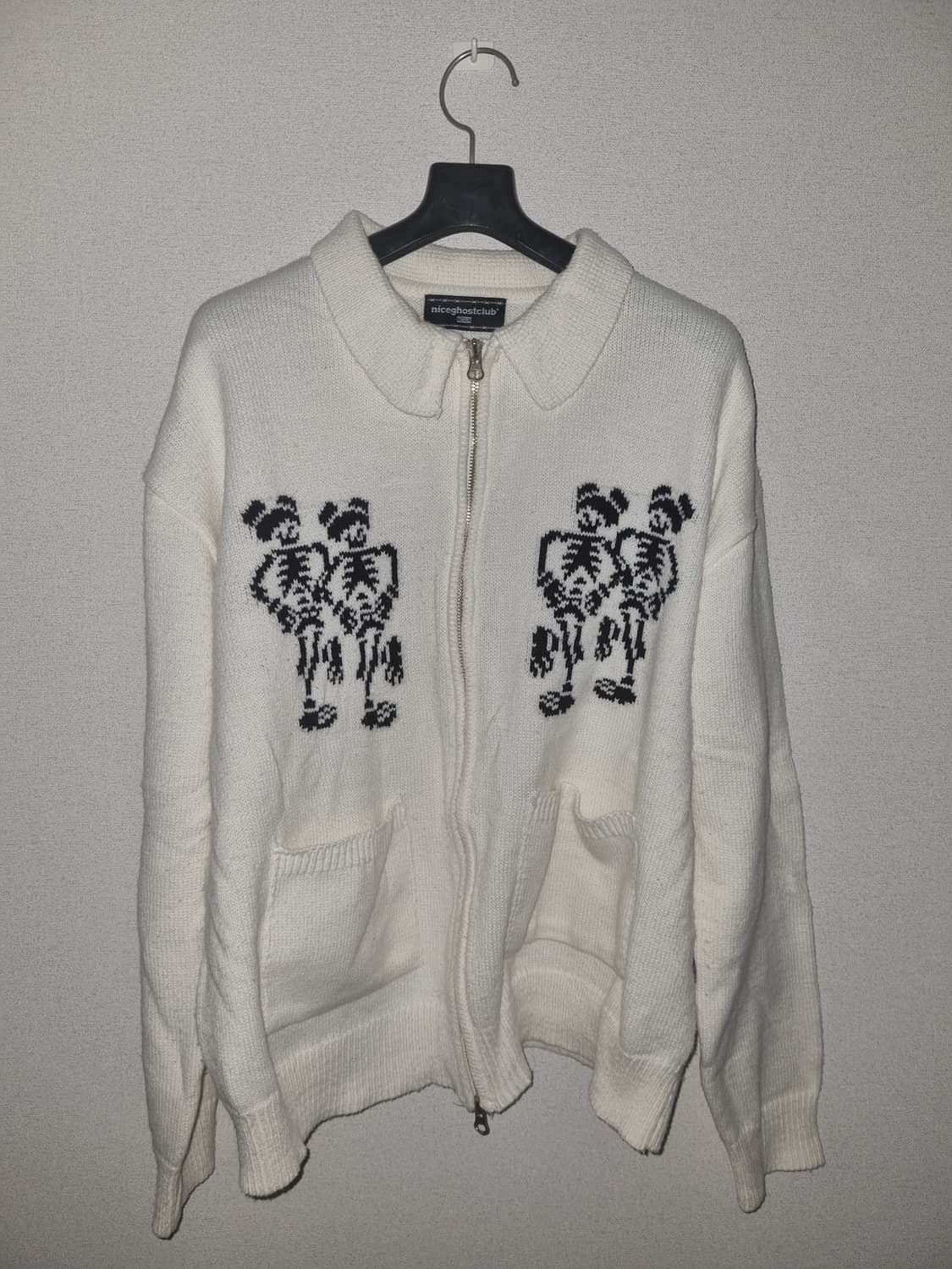 DANCING SKELETONS ZIP POLO KNIT_WHITE 상품이미지2