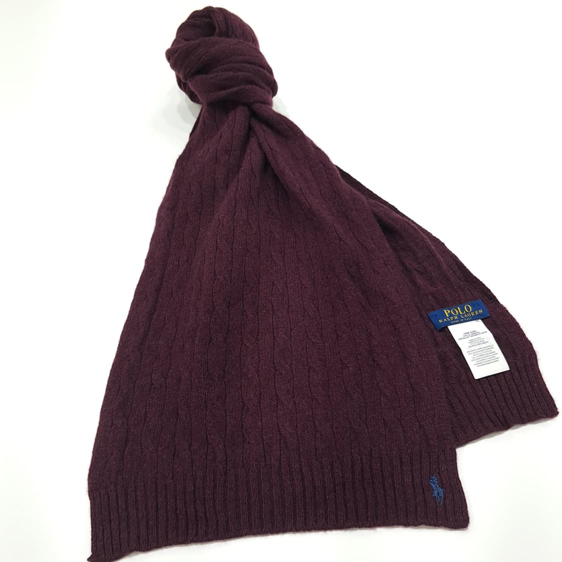 MX282 폴로 랄프로렌 버건디 울 캐시미어 케이블 니트 목도리 머플러 상품이미지3