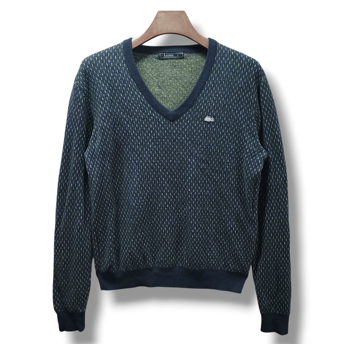 [105/5] 라코스테 네이비 토트그린 브이넥 울 니트 상품이미지1