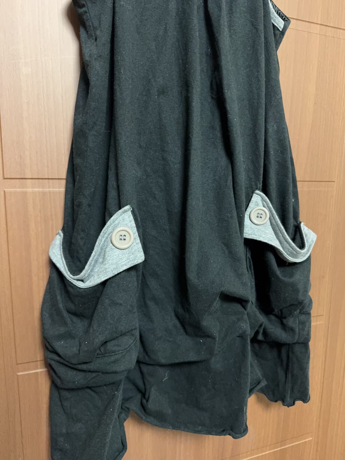 모리걸 하구미 히피 일본 빈티지 블랙 포켓 단추 벌룬 원피스 상품이미지3