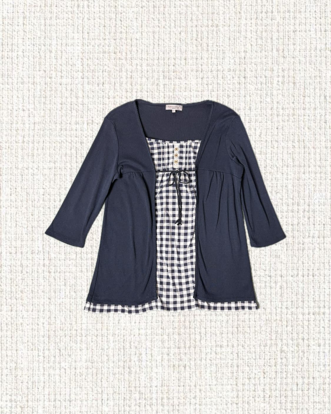 네이비 체크 레이어드 블라우스 상품이미지1