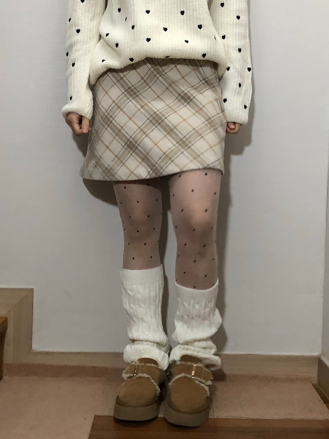 빈티지 베이지 체크 패턴 미니 스커트 상품이미지5