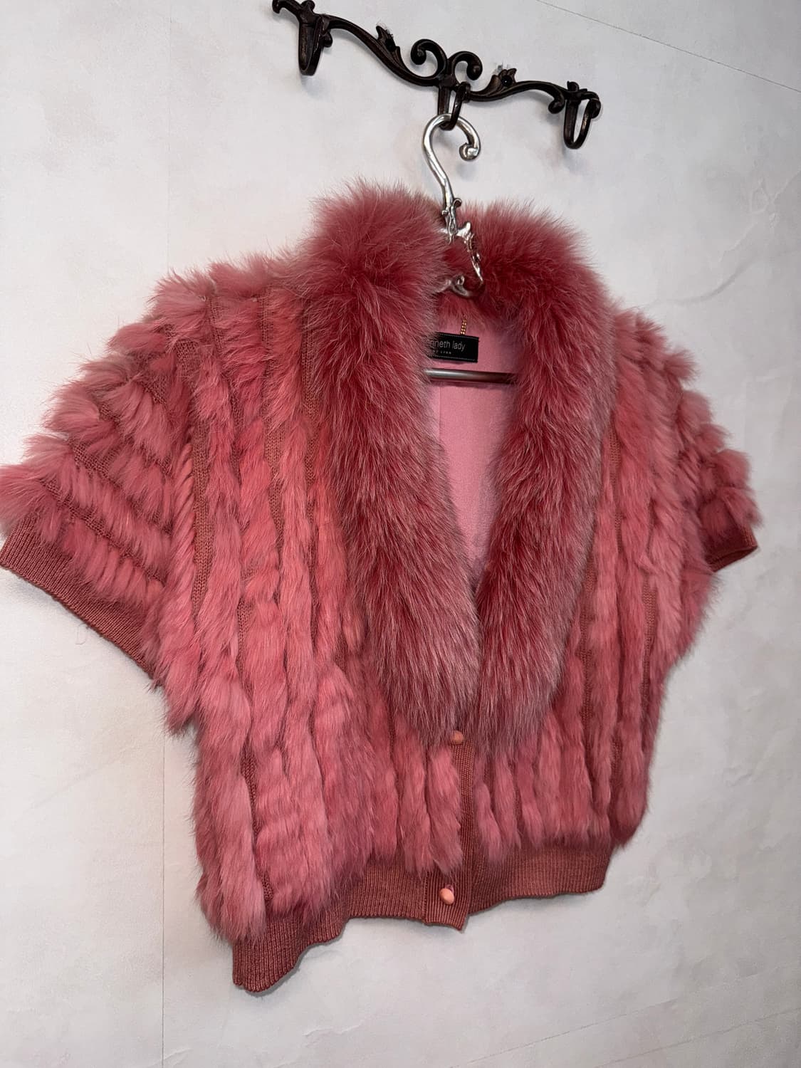 Baby pink fox&rabbit fur crop half 가디건 상품이미지2