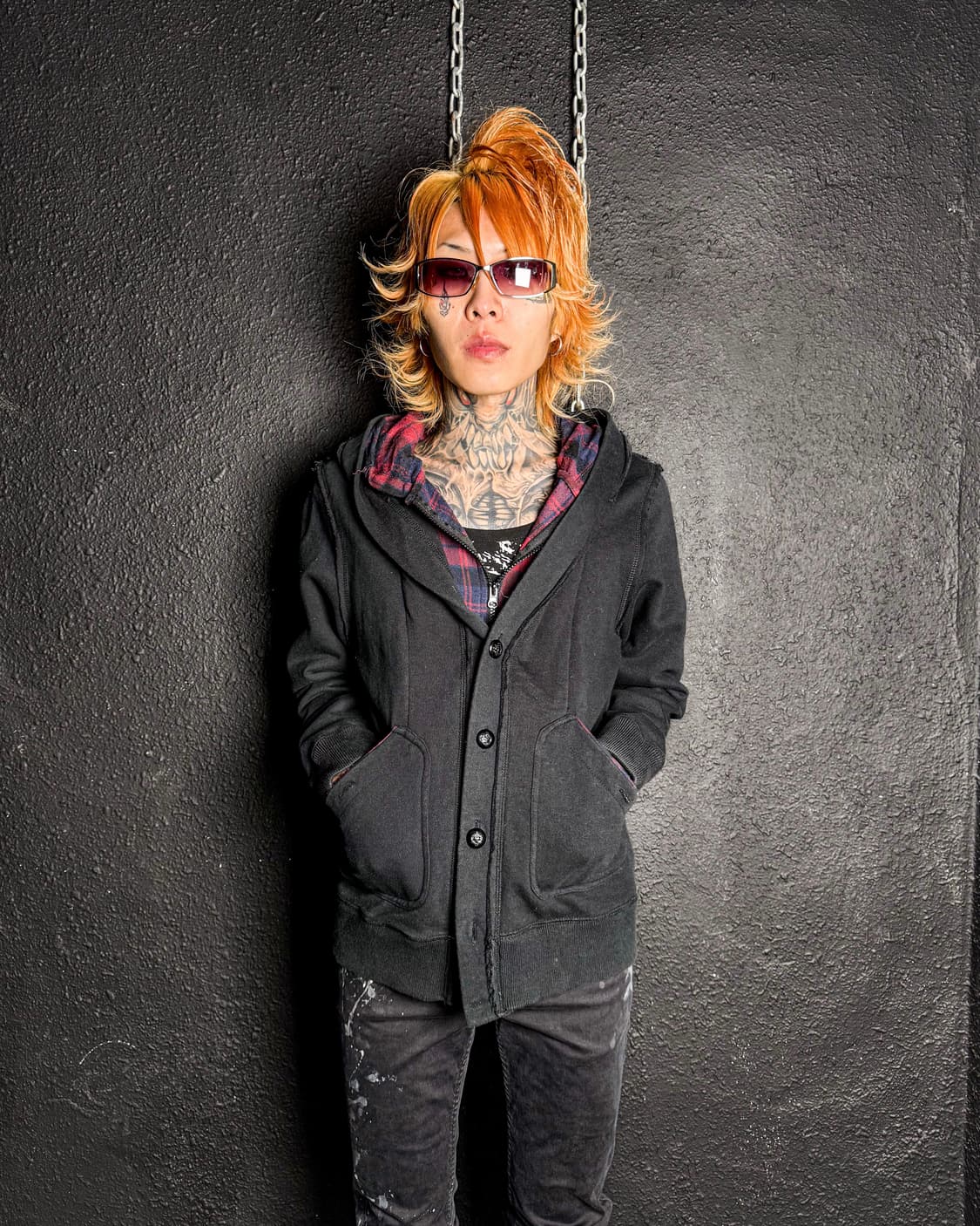 Roen - Check & Black Layered Hooded Zip- 상품이미지2