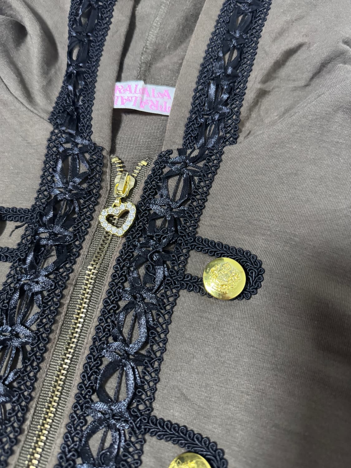 Tralala 레이스 금장 버튼 후드집업 y2k 갸루 밀리터리 상품이미지4