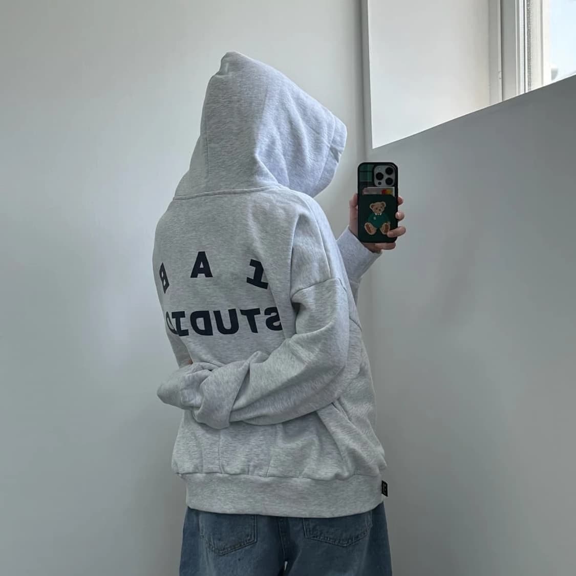 아이앱스튜디오 멜란지 그레이 로고 후드티 PN5788 상품이미지2