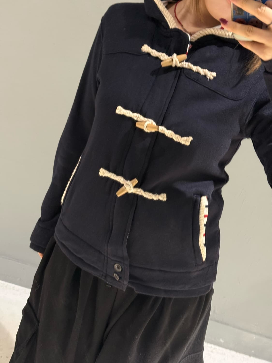 inner stripe duffle button hood zip-up 상품이미지3