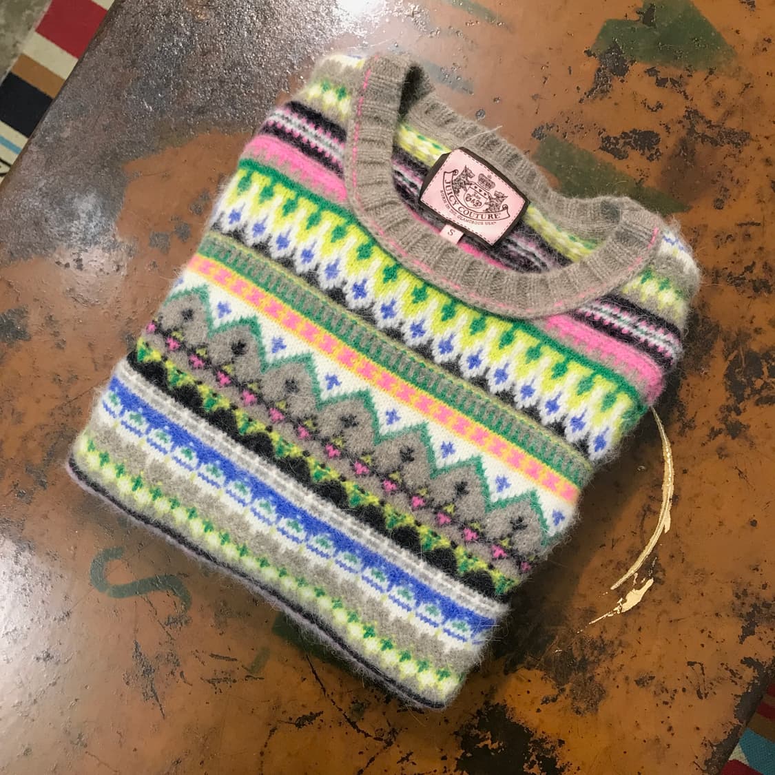 VTG 빈티지 페어아일 패턴 울 숏 니트 여성 44 사이즈  상품이미지1