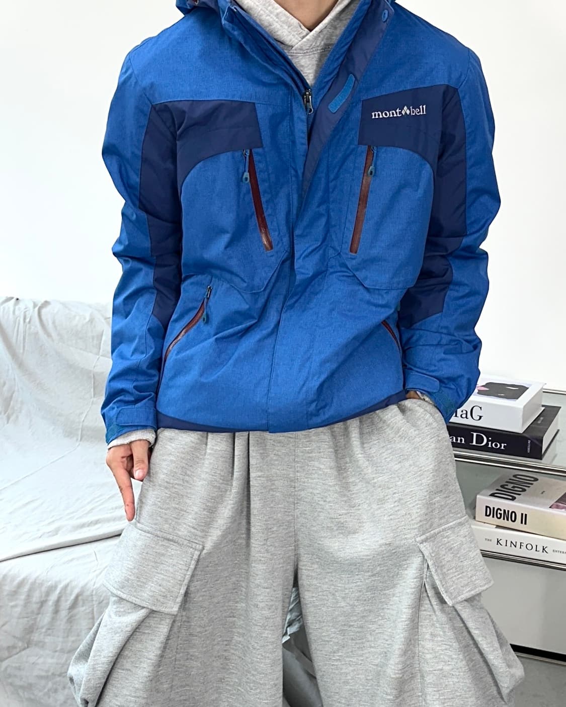 몽벨 블루 배색 바람막이 L 상품이미지2