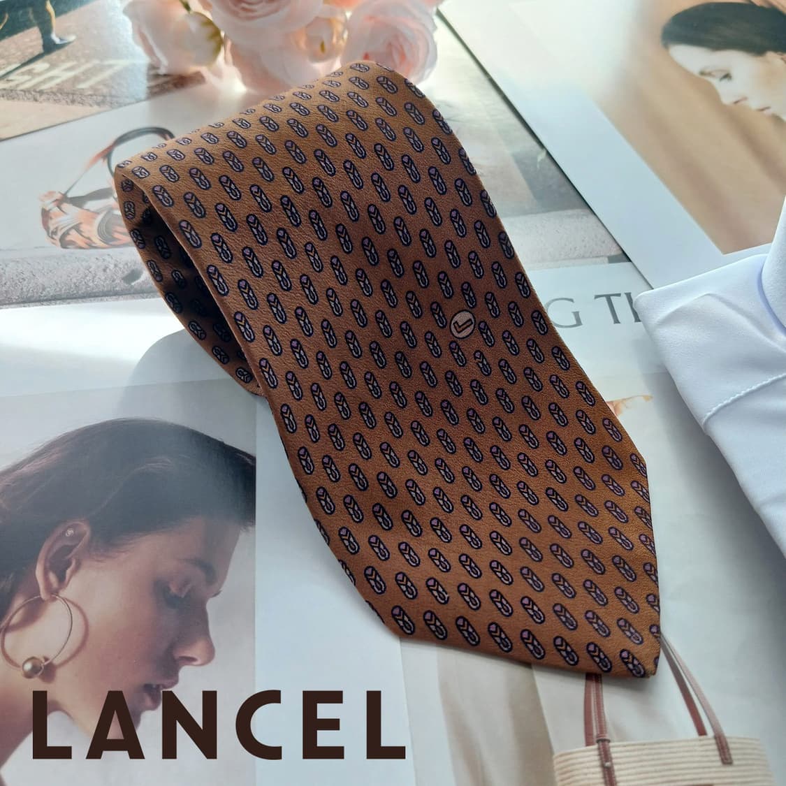 란셀 실크 브라운 미니 패턴 슬림 넥타이 7.9cm A등급 A18740
 상품이미지1