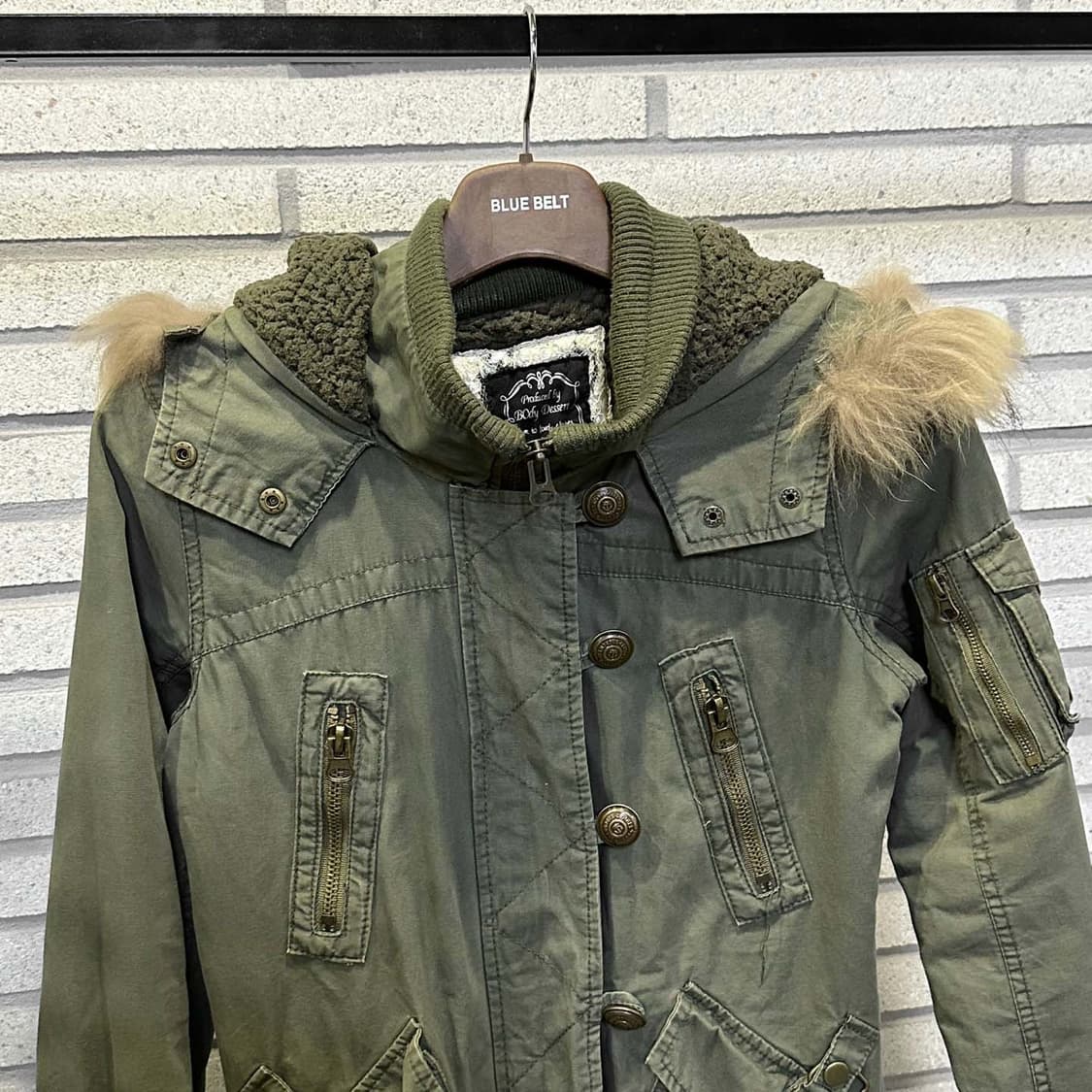 JPN VINTAGE 후드 밀리터리 자켓 쉐르파 안감 4포켓 디테일 카키 상품이미지4