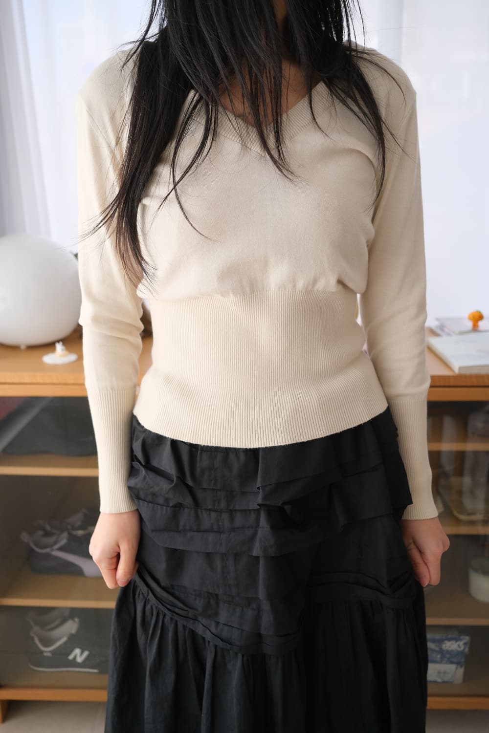 Ribbon v-neck knit top 상품이미지2