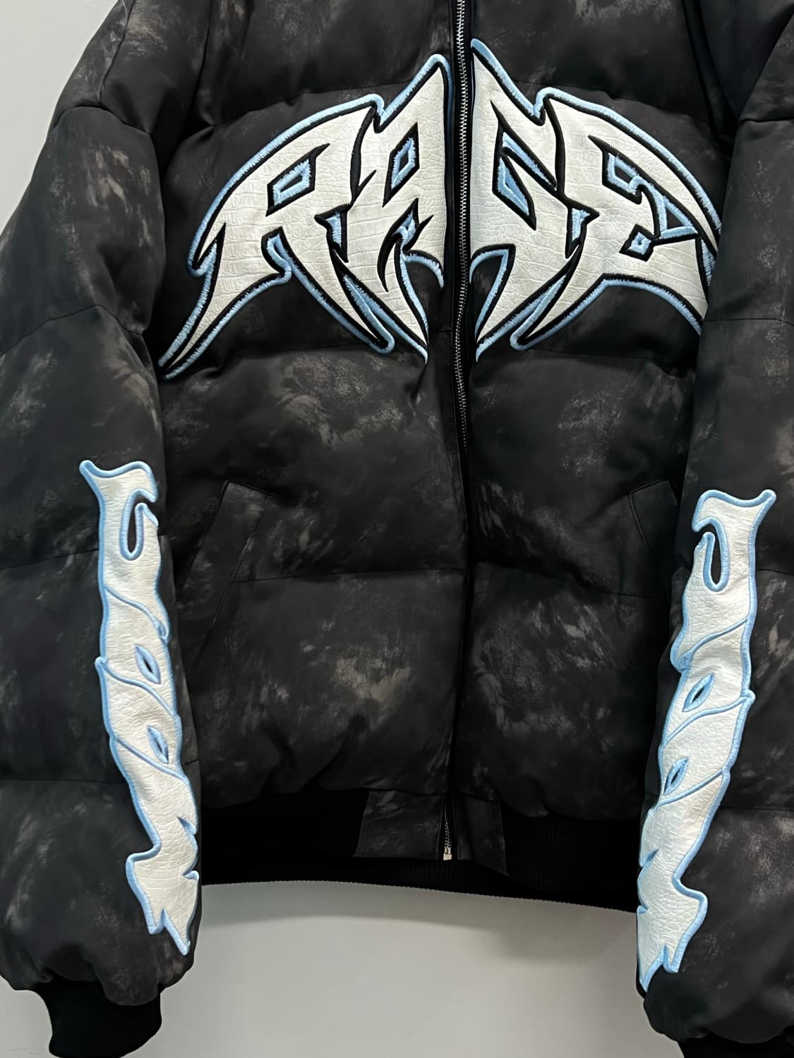 Reakinsse 오버핏 타이다이 레더 스트릿 푸퍼 패딩 자켓  상품이미지3