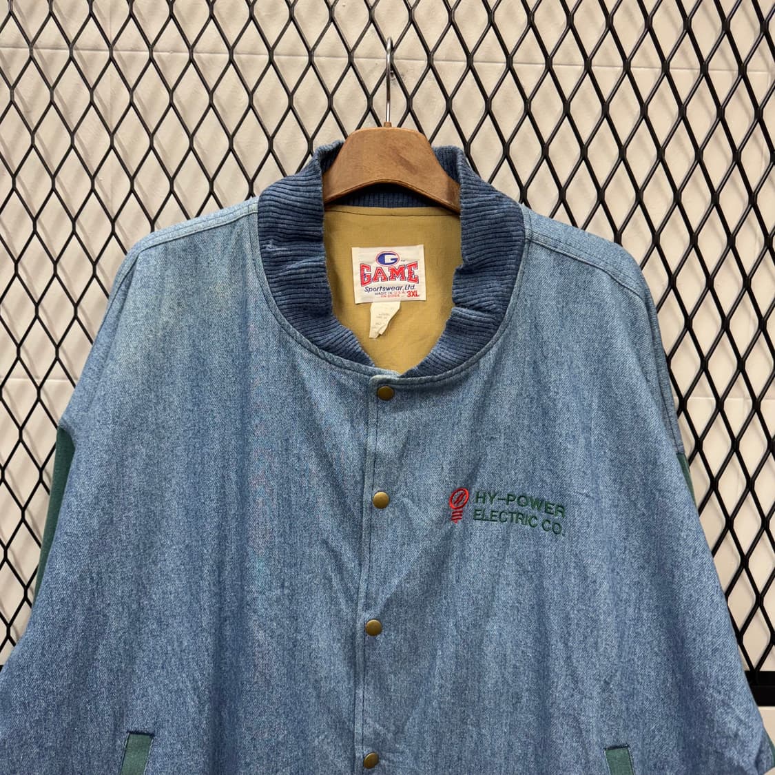 USA VTG 90s 빈티지 데님 바시티 그린 배색 워크 자켓 상품이미지3
