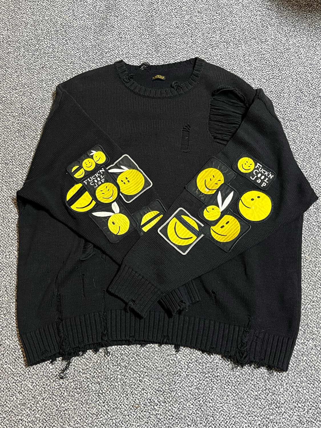 캐피탈 5G 코튼 니트 크루 스웨터 아나키 레인보위 리메이크 블랙 상품이미지1