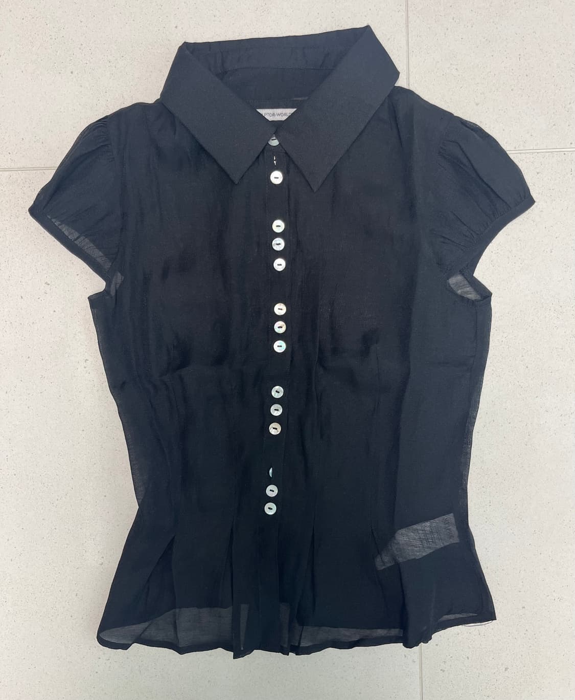 스컬프터 Sheer Pleated Hem Blouse Black 상품이미지5