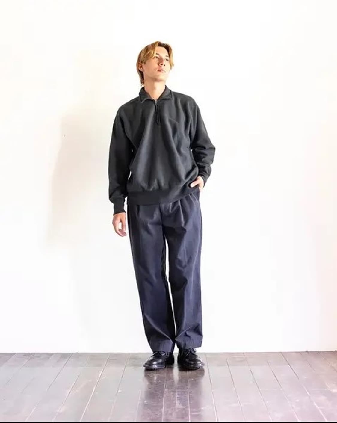 [3] 23AW 아프레쎄 빈티지 하프 집 스웨트셔츠 블랙 상품이미지5