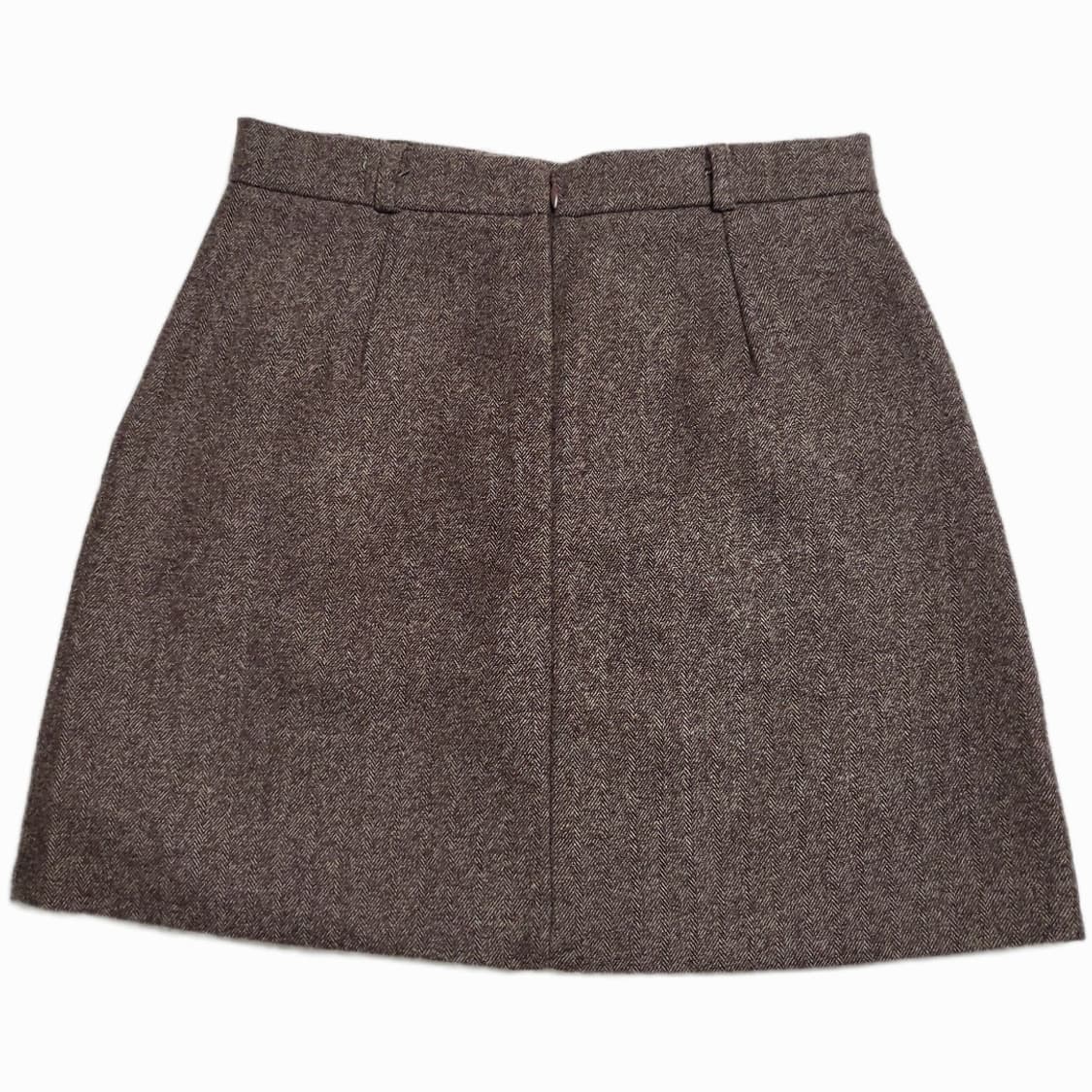 헤링본 체크 A라인 미니 울 스커트 : 브라운 상품이미지2