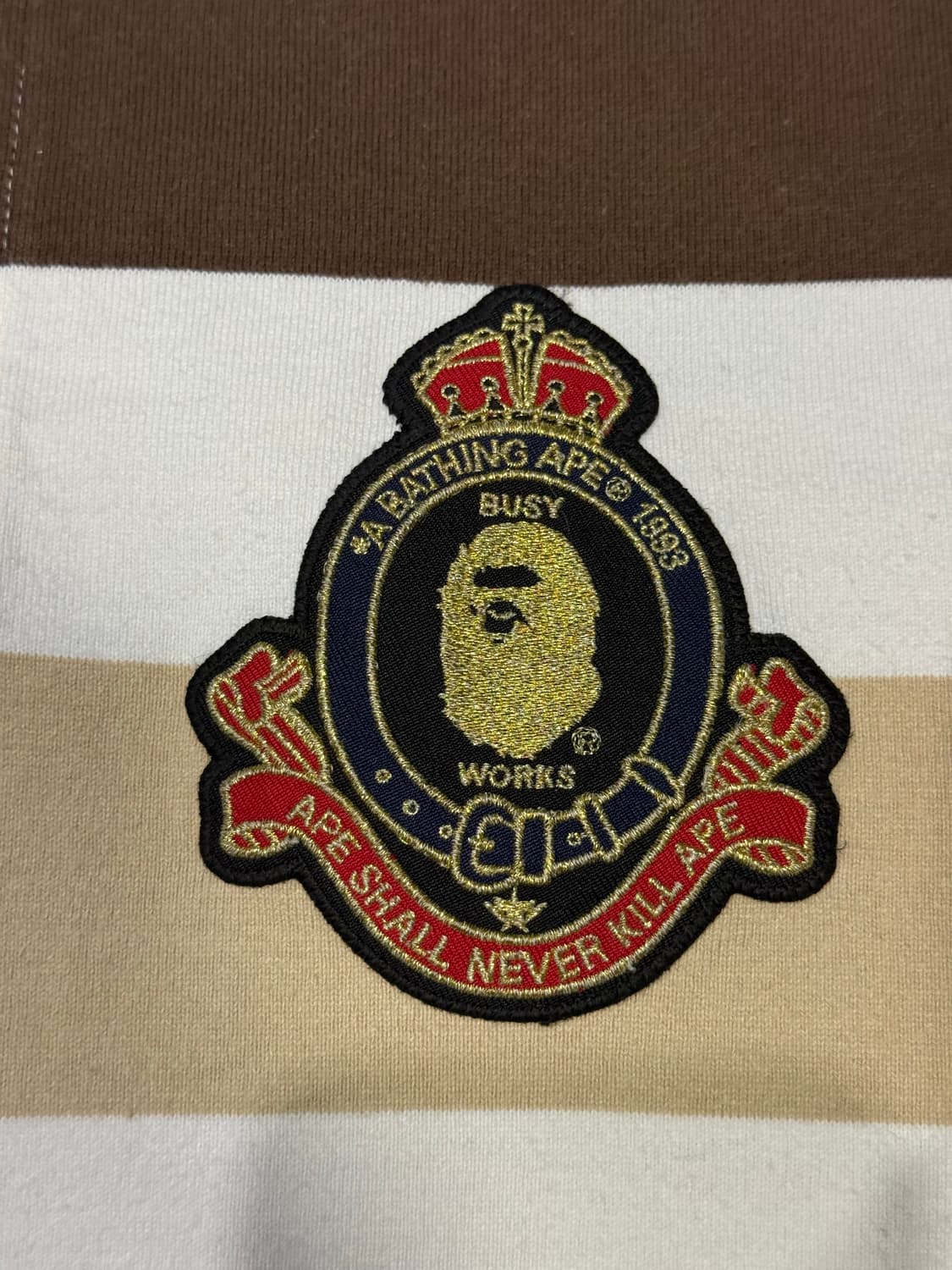 베이프 사루 패치 스트라이프 럭비티 폴로티 롱슬리브 티셔츠 상품이미지3