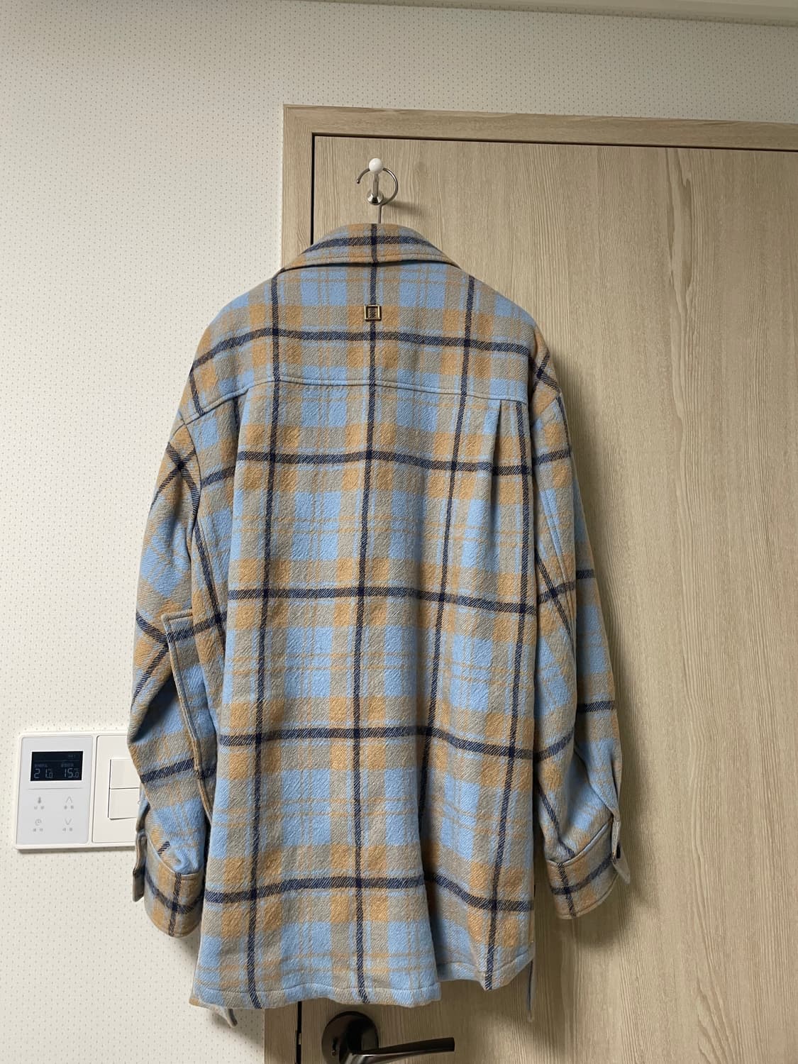 48사이즈 새상품, 우영미 컬렉션 플란넬 울 체크셔츠 스카이블루 상품이미지7