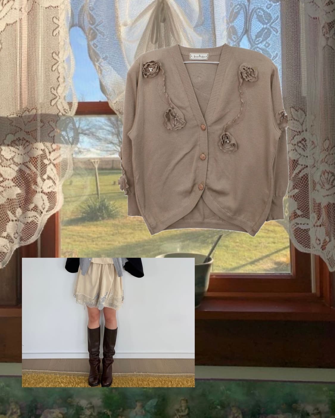 Vintage Floral Appliqué Cardigan 상품이미지1