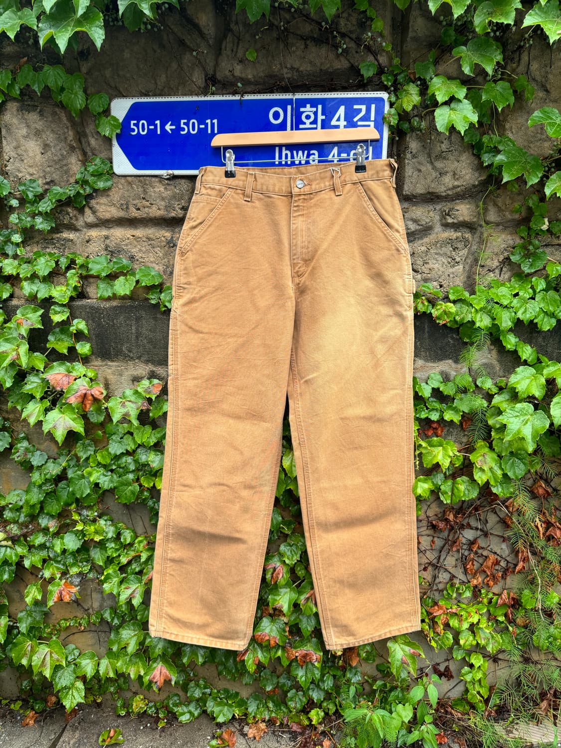 칼하트 b11 브라운 싱글니 카펜터 빈티지 페이딩 워크 팬츠 34/32 상품이미지1