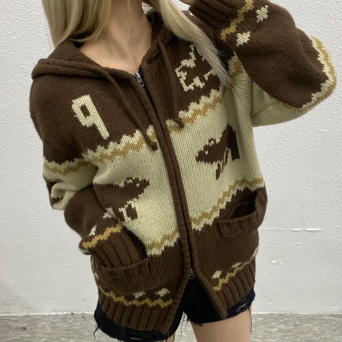 피지컬 디파트먼트 노르딕 니트 후드 집업 M 상품이미지1