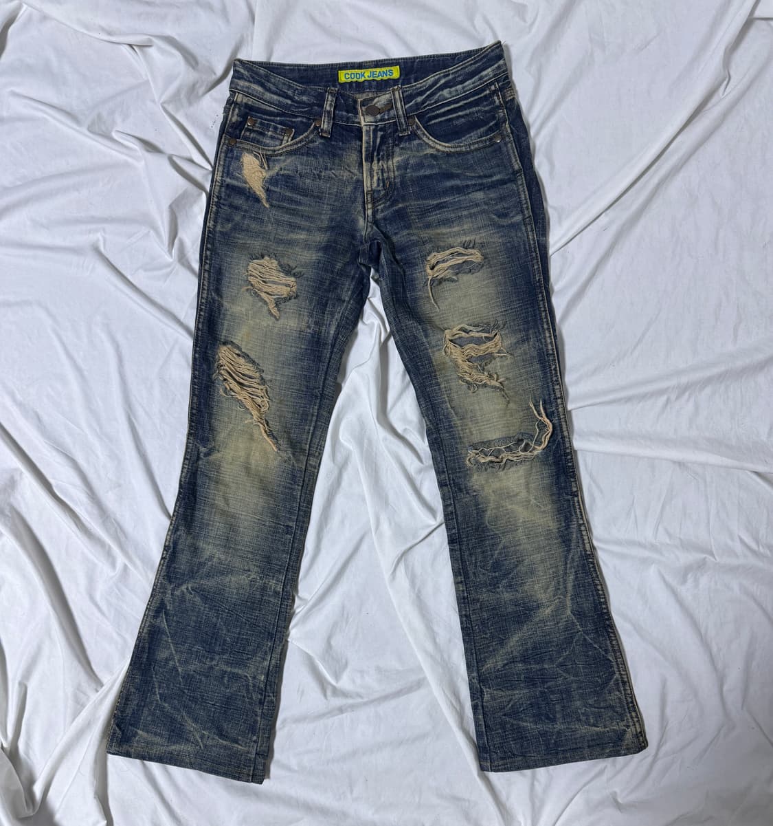 Cook jeans 워싱 플레어 데님팬츠 y2k vkei 토네이도마트 상품이미지1