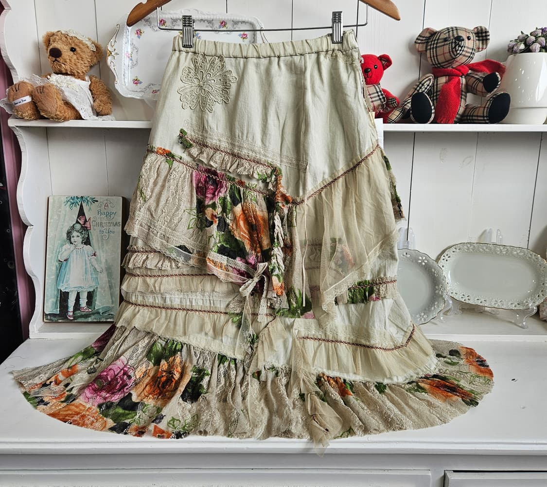 일본핸드다잉 레이스 패치워크 스커트 상품이미지1