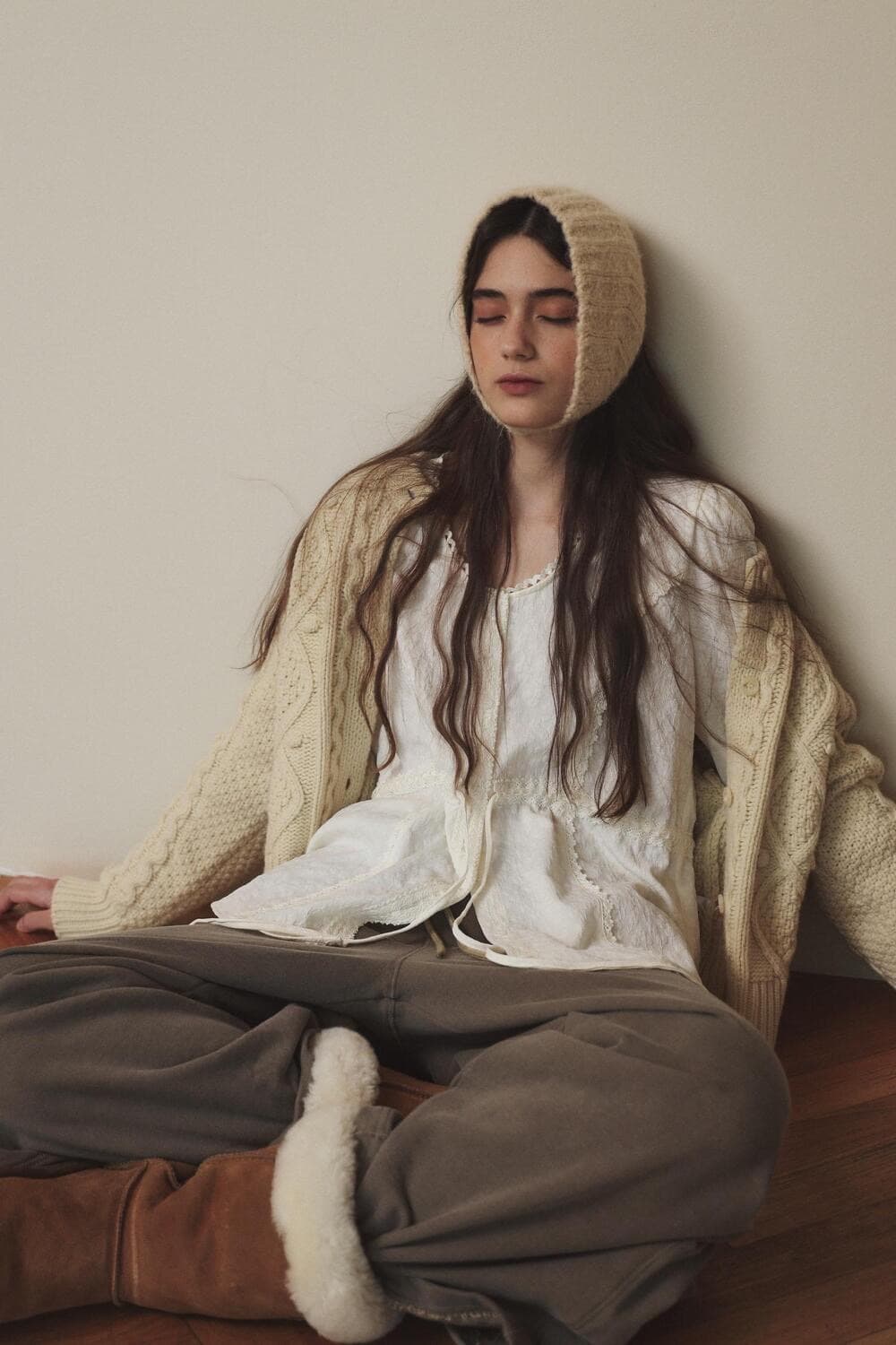 아우어솔티 oursaalty 빈티지 케이블 크림 가디건 니트 F 상품이미지6