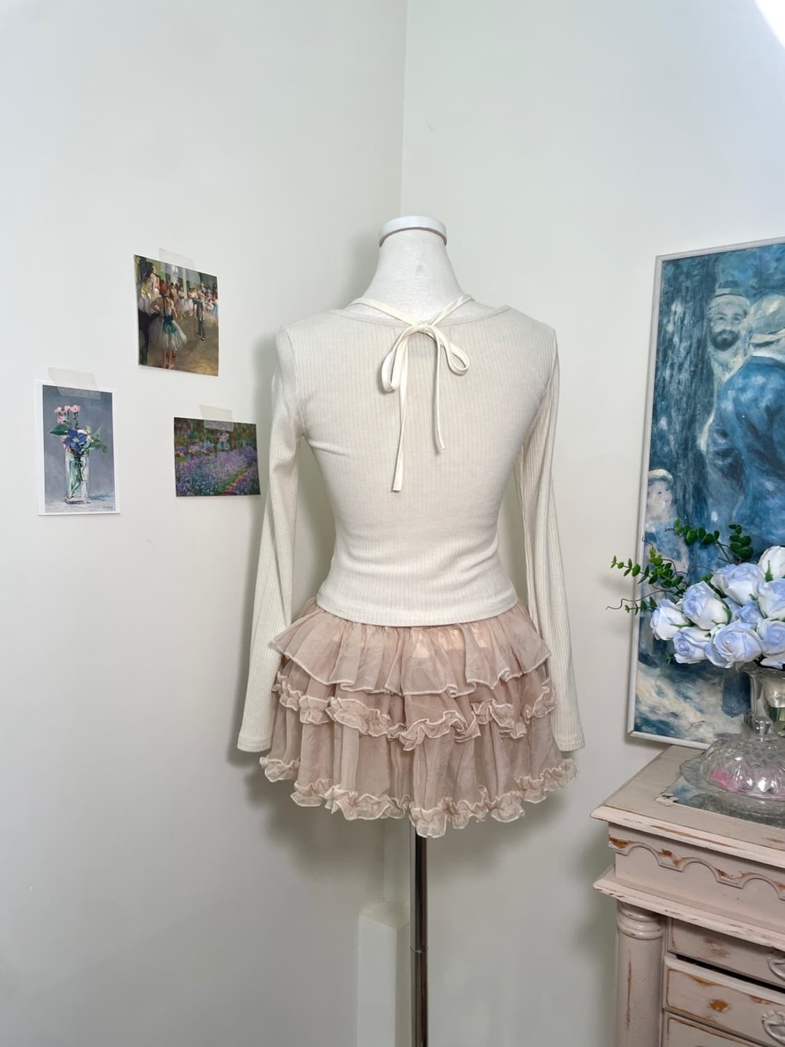 ivory shirring bow point long sleeve kni 상품이미지3