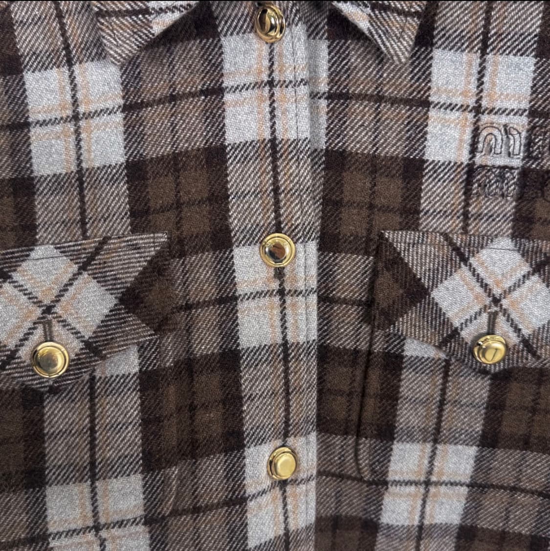 [40] 미우미우 여성 로고 체크 크롭 블루종 자켓 코코아 브라운 상품이미지5