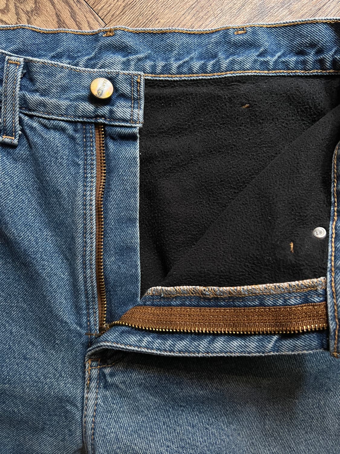 [32]칼하트 USA 플리스 라이닝 빈티지 워싱 워크 데님 팬츠 상품이미지3