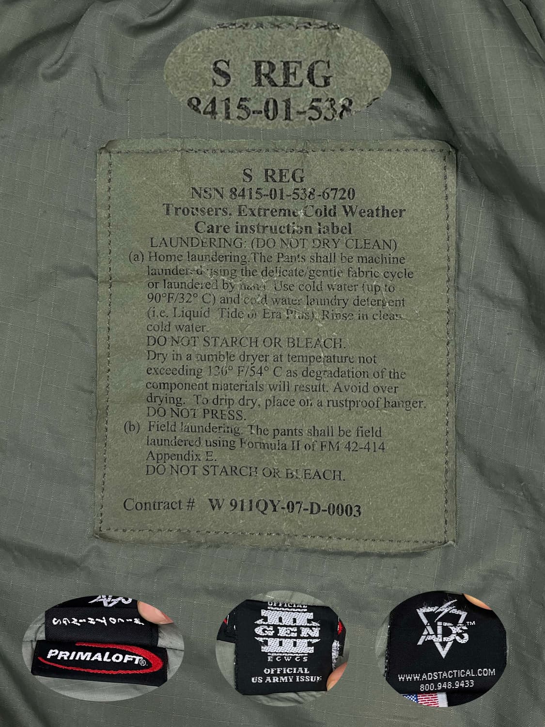 미군 프리마로프트 레벨7 콜드웨더 방한 팬츠 S-R 상품이미지4