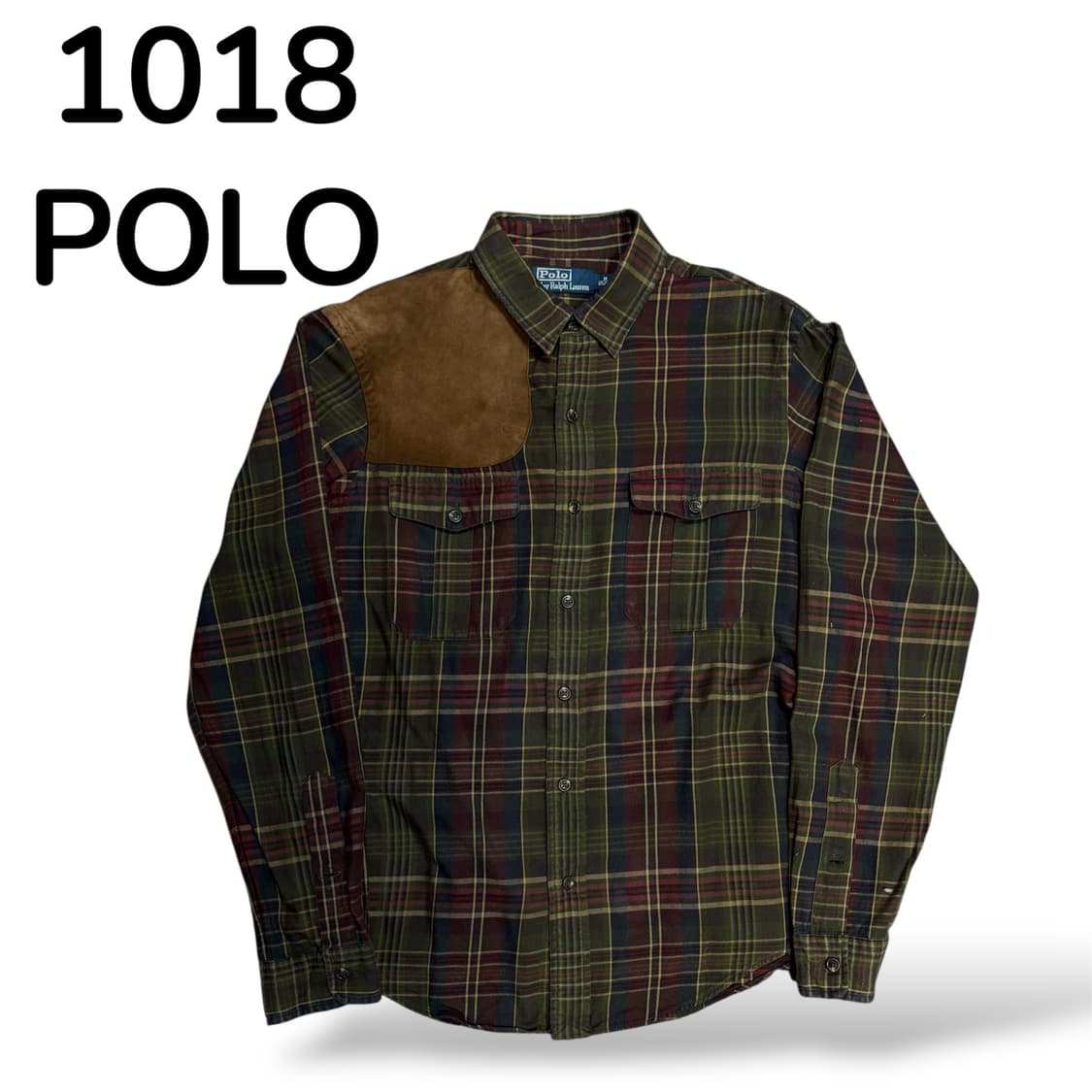 폴로 가죽 패치 체크 셔츠 M 상품이미지2