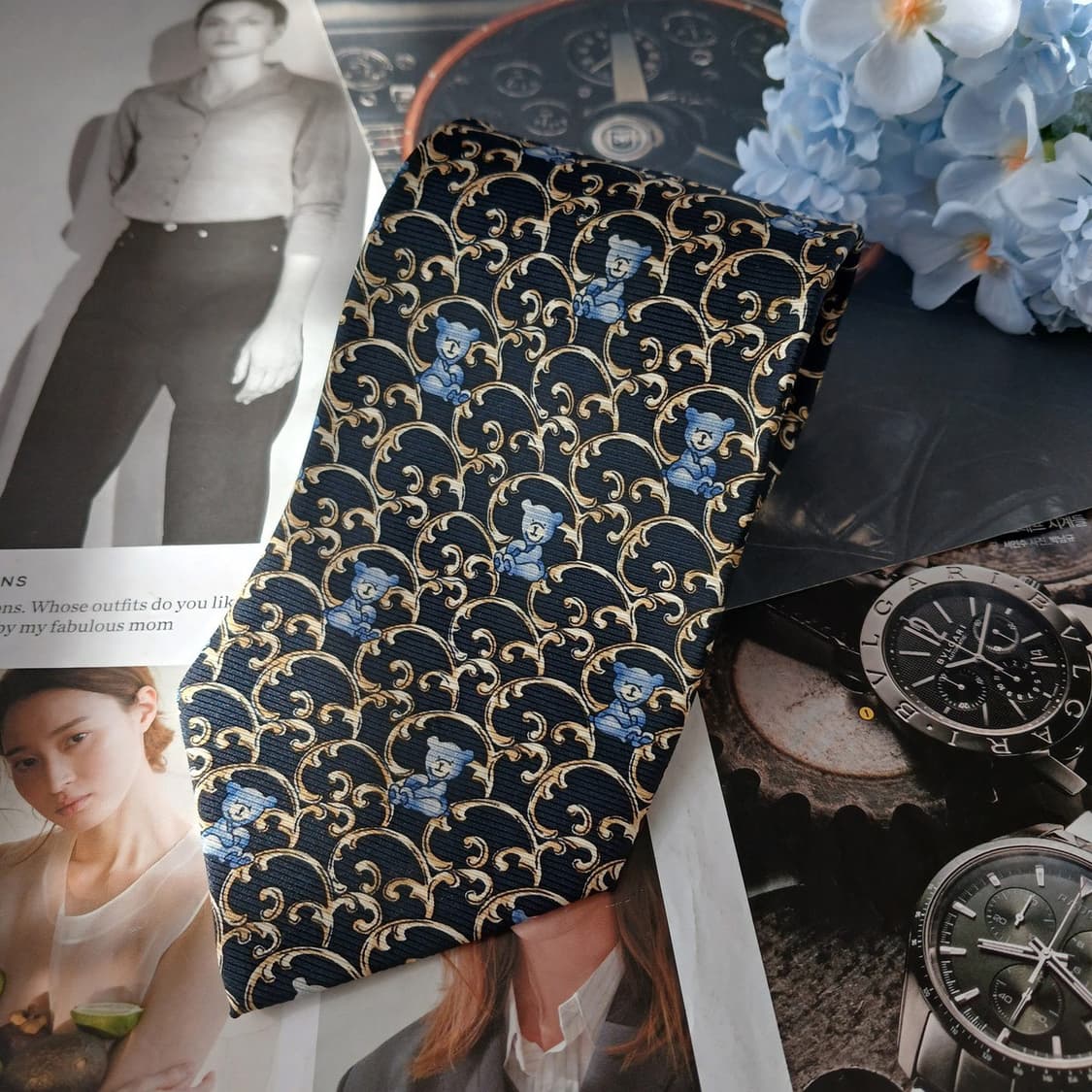 소니아 리키엘 실크 곰 모티브 넥타이 9.6cm A+등급 A19668 상품이미지3