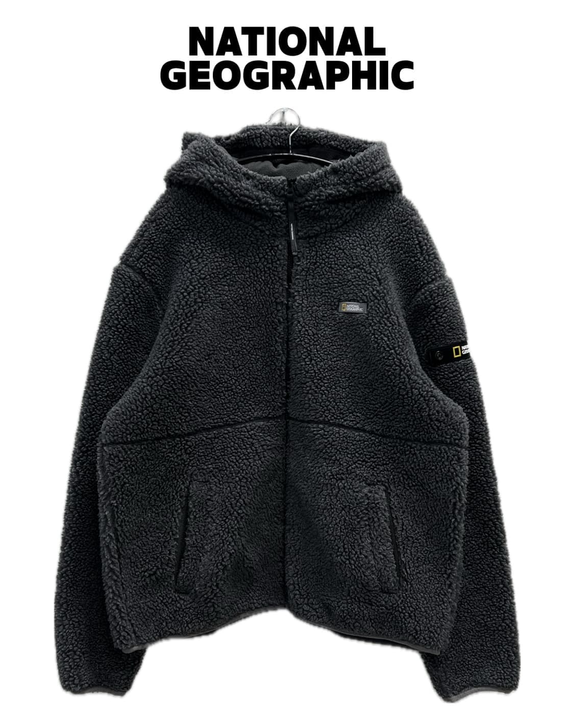 (XL) 내셔널지오그래픽 양털 셰르파 뽀글이 후드집업 자켓 차콜 상품이미지1