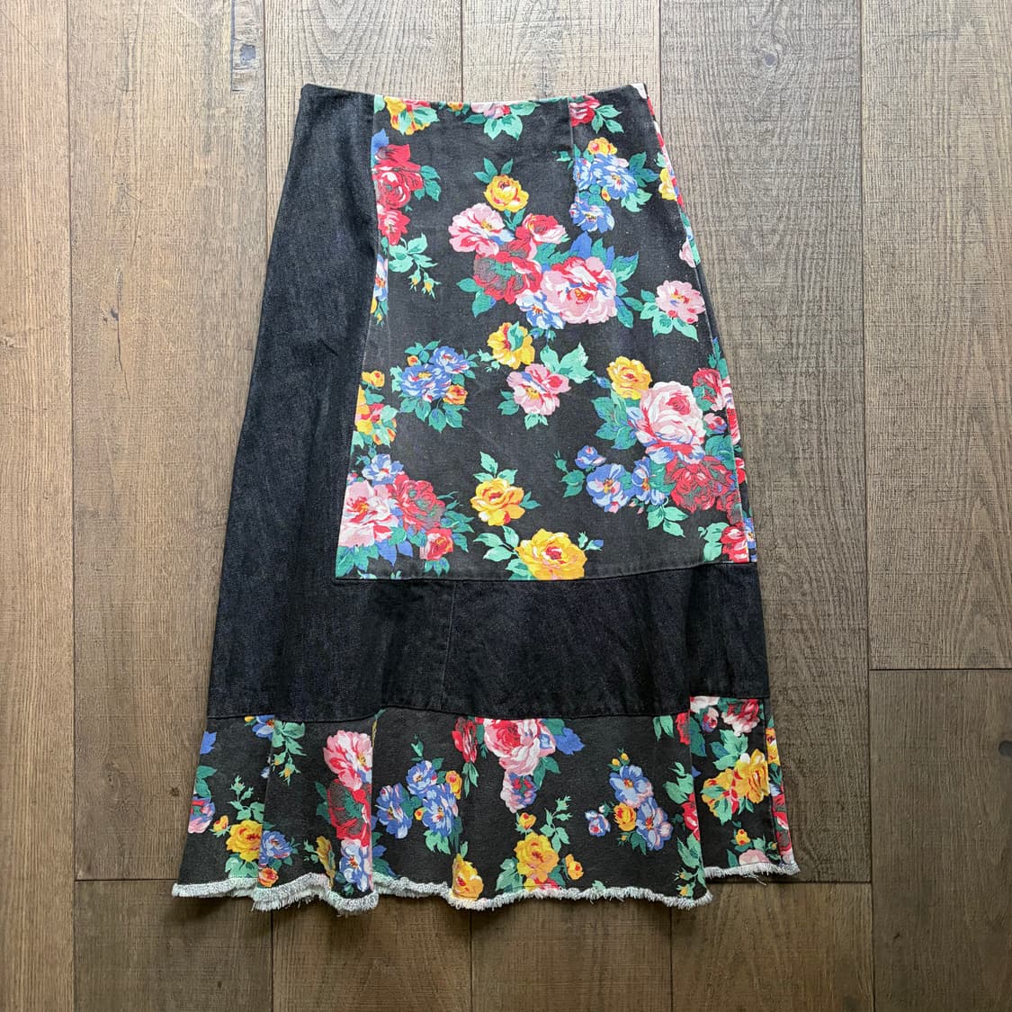 Floral Patchwork Flare Denim Skirt 상품이미지10