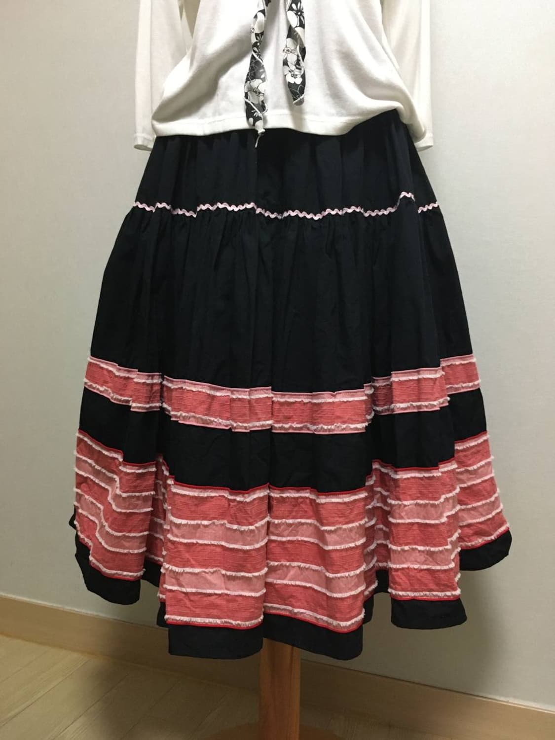 일본빈티지 캉캉 블랙 핑크 스커트 상품이미지5