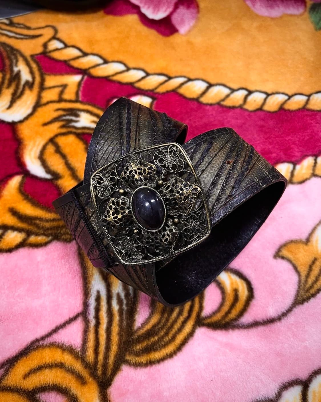 빈티지 웨스턴 엔틱 버클 레더 가죽 벨트 상품이미지1